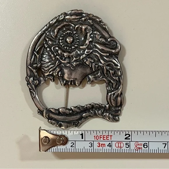 Antique Art Nouveau Art Deco Silver Lady Face Victorian Brooch Fairycore - Picture 9 of 15
